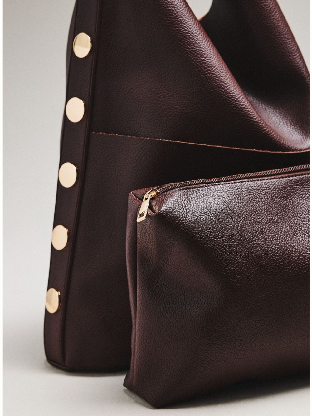 Anthropologie Dark Brown Pebbled Leather Shoulder Bag with Gold-Tone Studs. - Picture 6 of 6